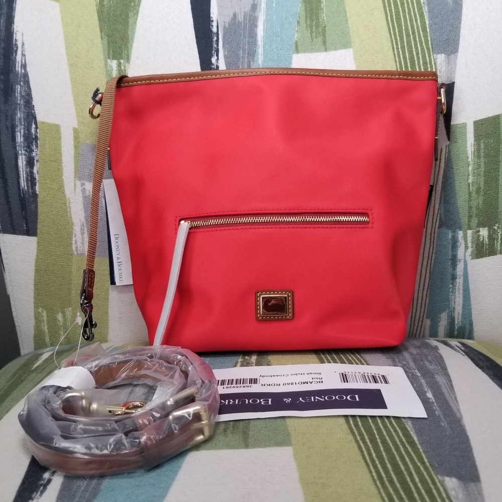 Dooney And Bourke Wayfarer Nylon Small Hobo Crossbody Shoulder Bag In Red